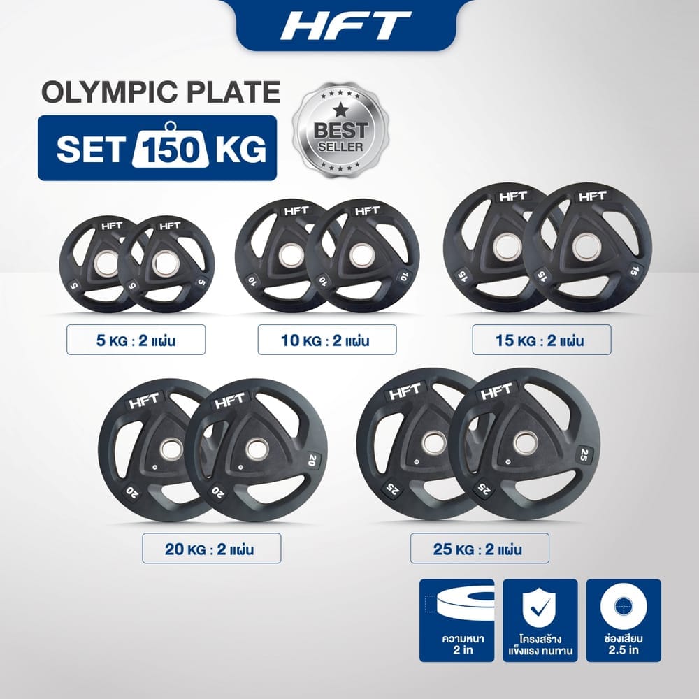 เซตแผ่นน้ำหนัก HOMEFITTOOLS รุ่น OLYMPIC 150 KG.